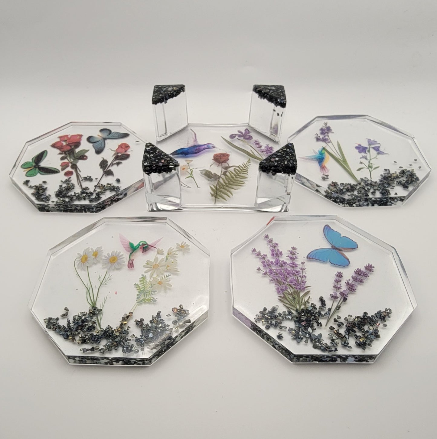 Coasters Octagon (Stone/Plants/Butterfly)