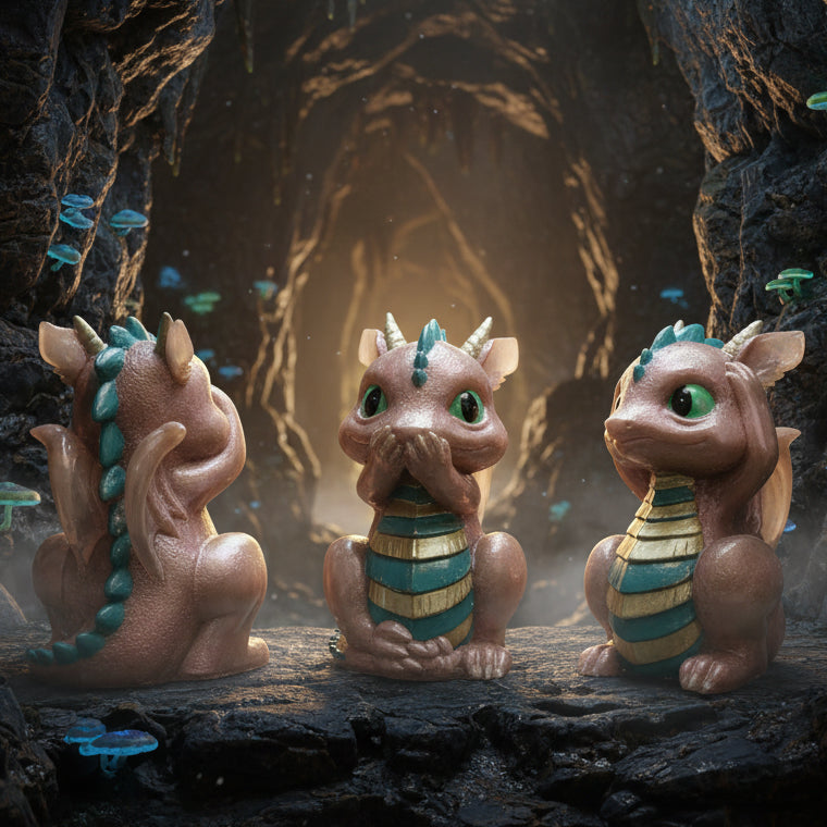 Mythical Dragon Trio Figurines – See, Hear, Speak No Evil Set