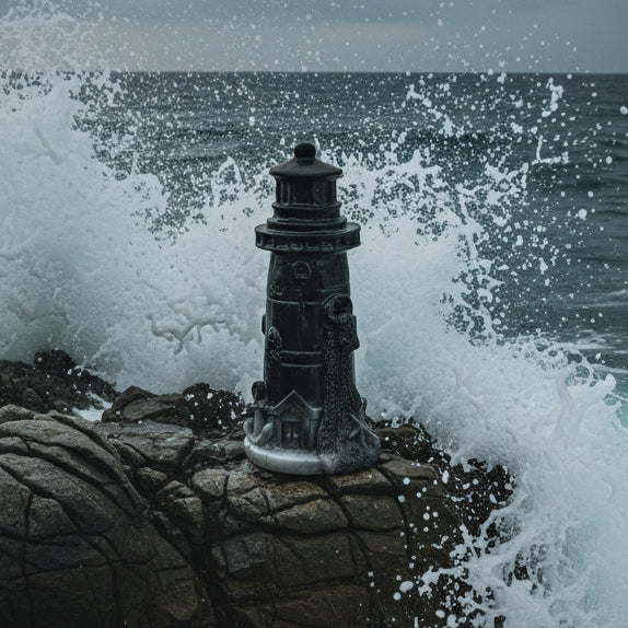 Coastal Lighthouse Figurine in Black