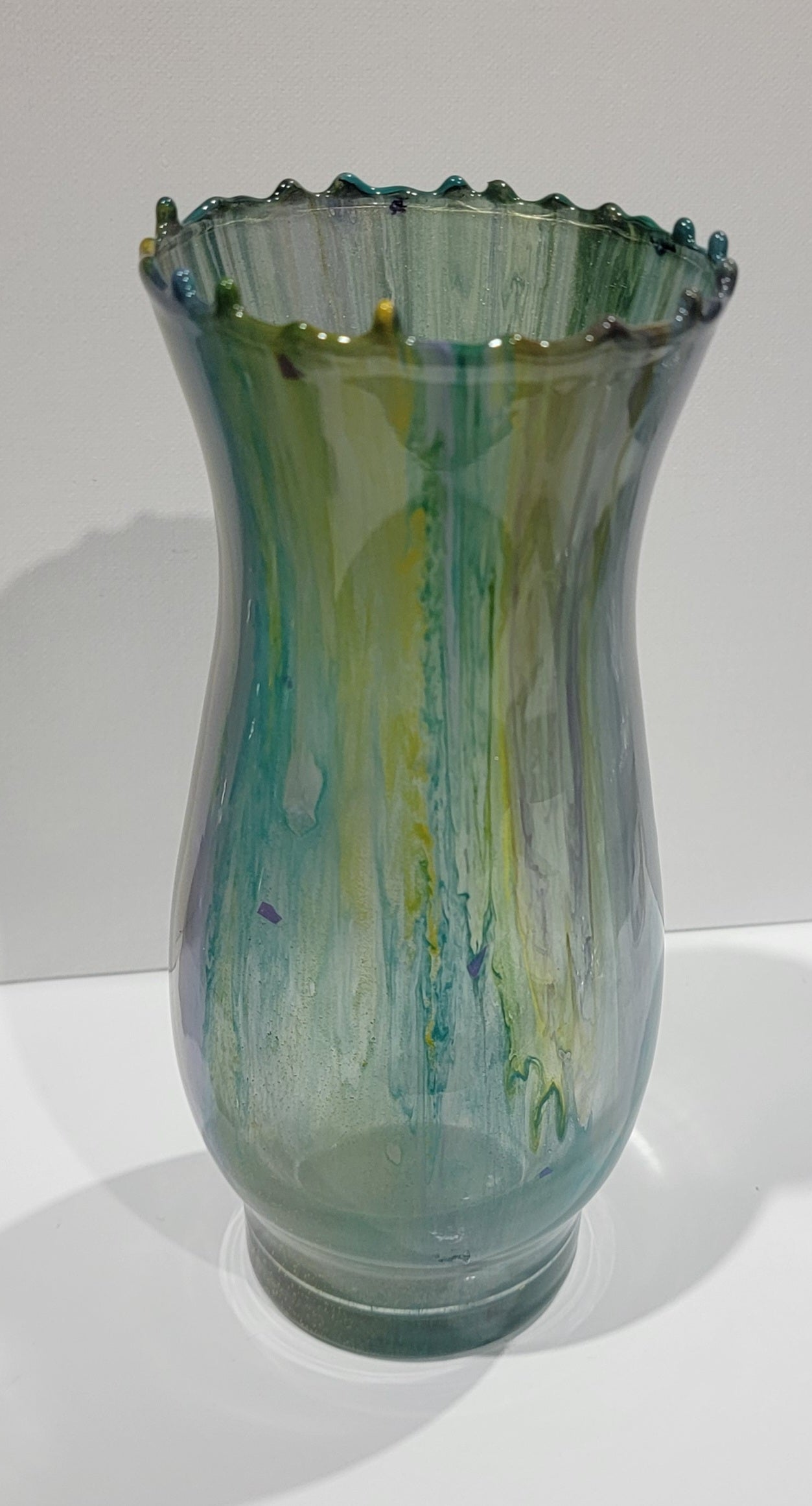 Green/Yellow/Purple Vase and Matching Bowl