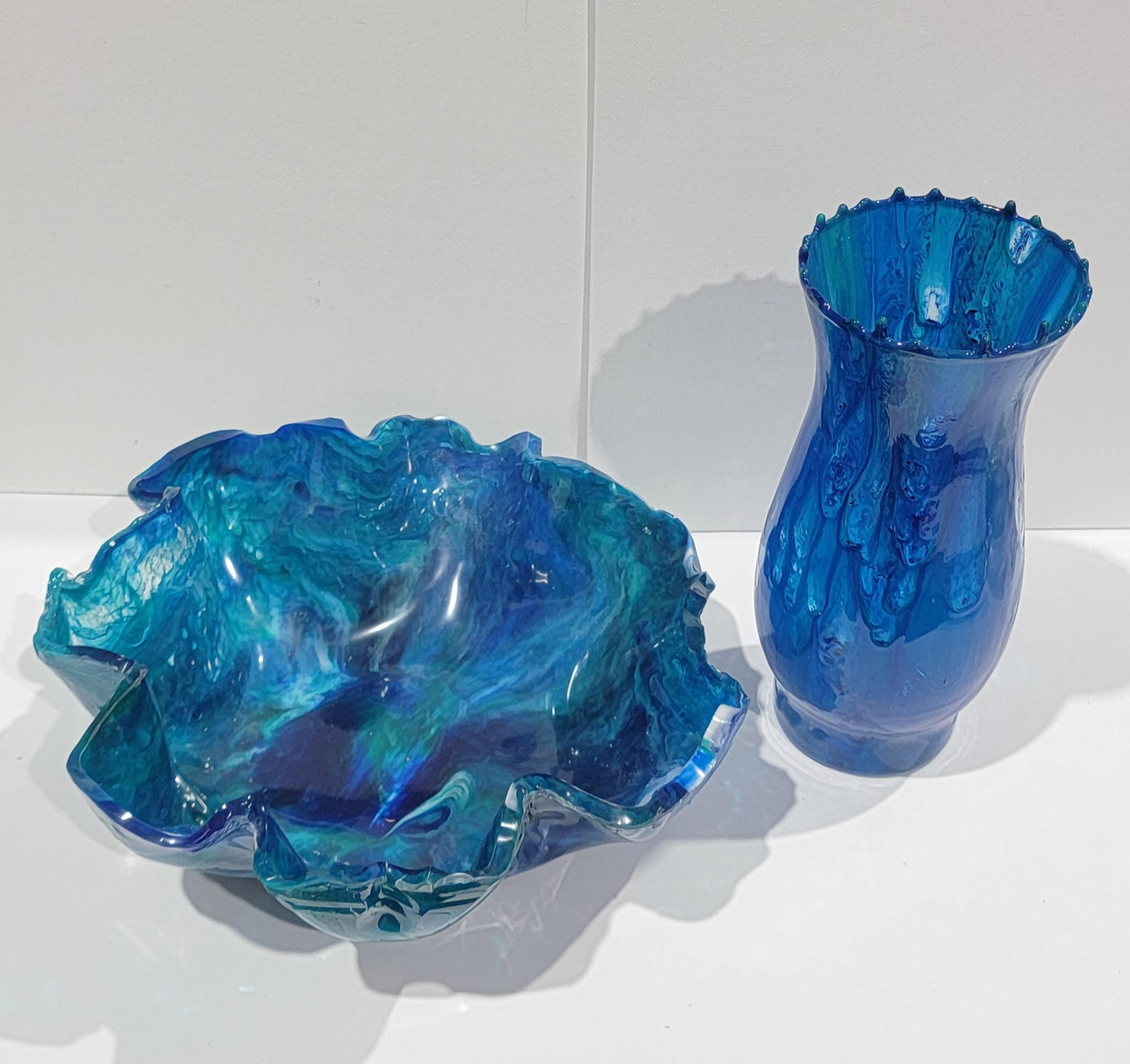 Blue Vase and Matching Bowl Set