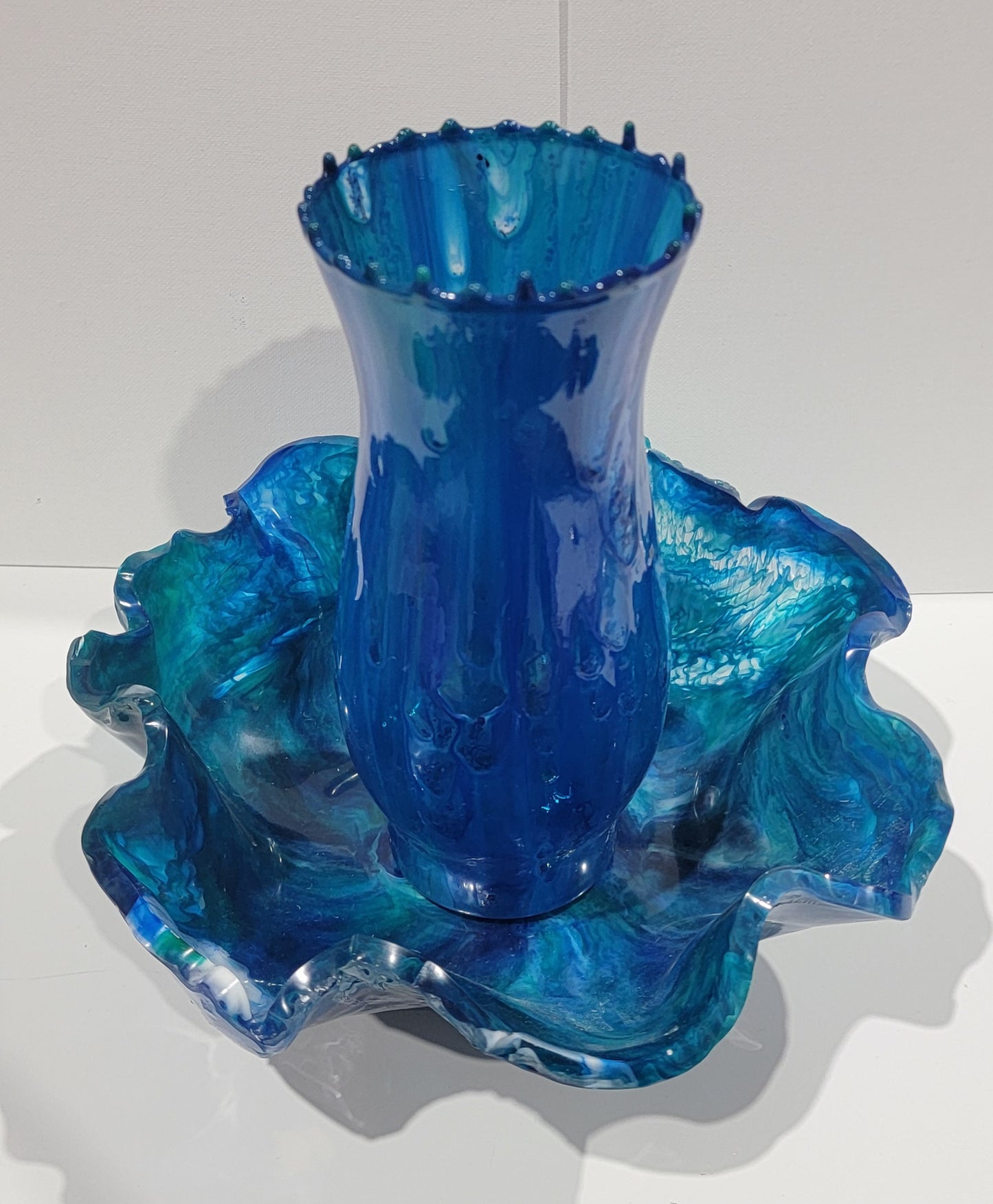 Dark Blue/ Green Vase and Bowl set