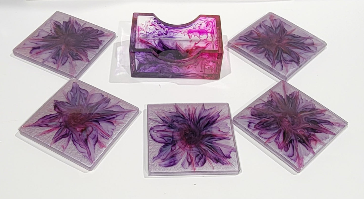 Square Purple Bloom Coasters