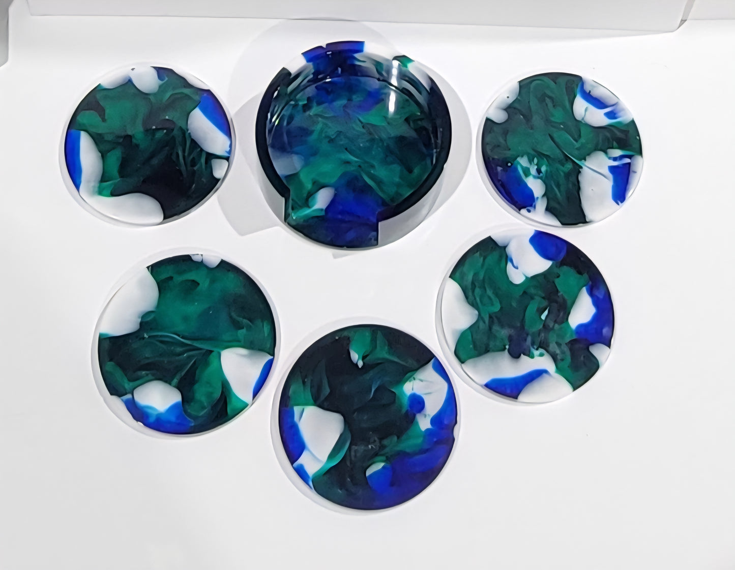 Circular Blue/White/Green Coasters