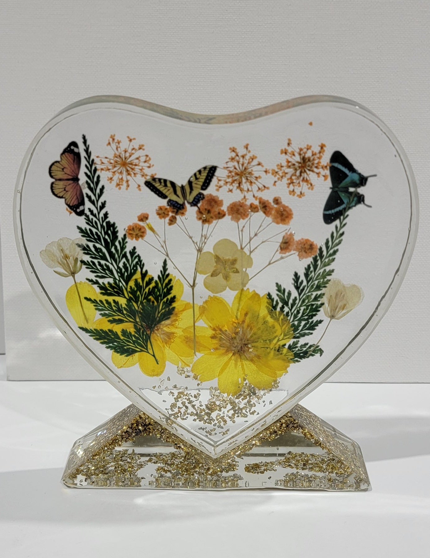 Double Sided Heart with stand Clear with Gold