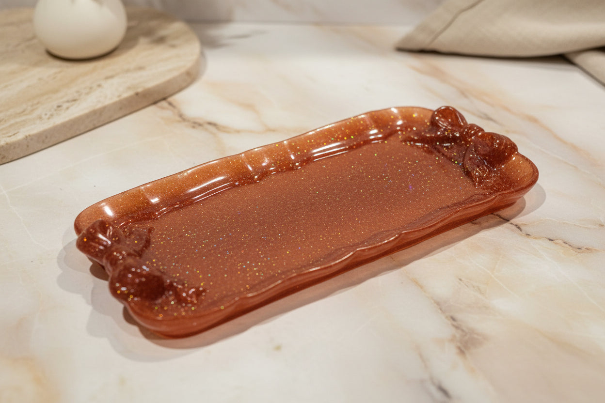 Handcrafted Brown Resin Gift Tray with Bow