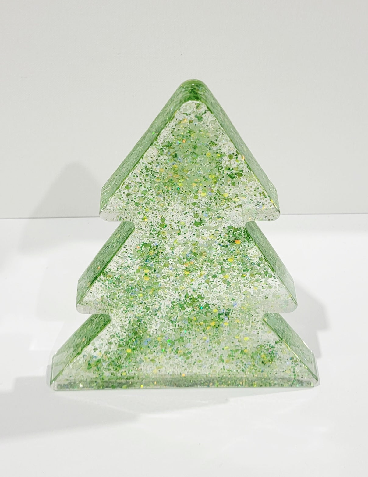 Christmas Tree Decoration Clear with Green glitter