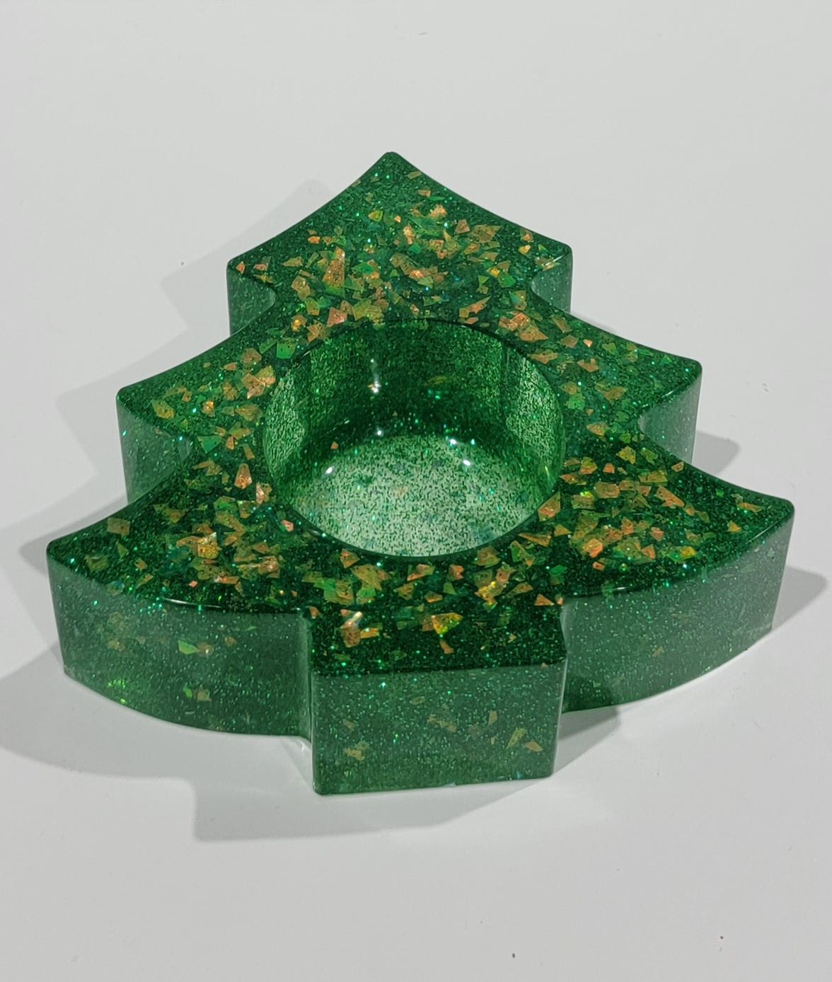 Christmas Tree Tealight Candle Holder Green with gold