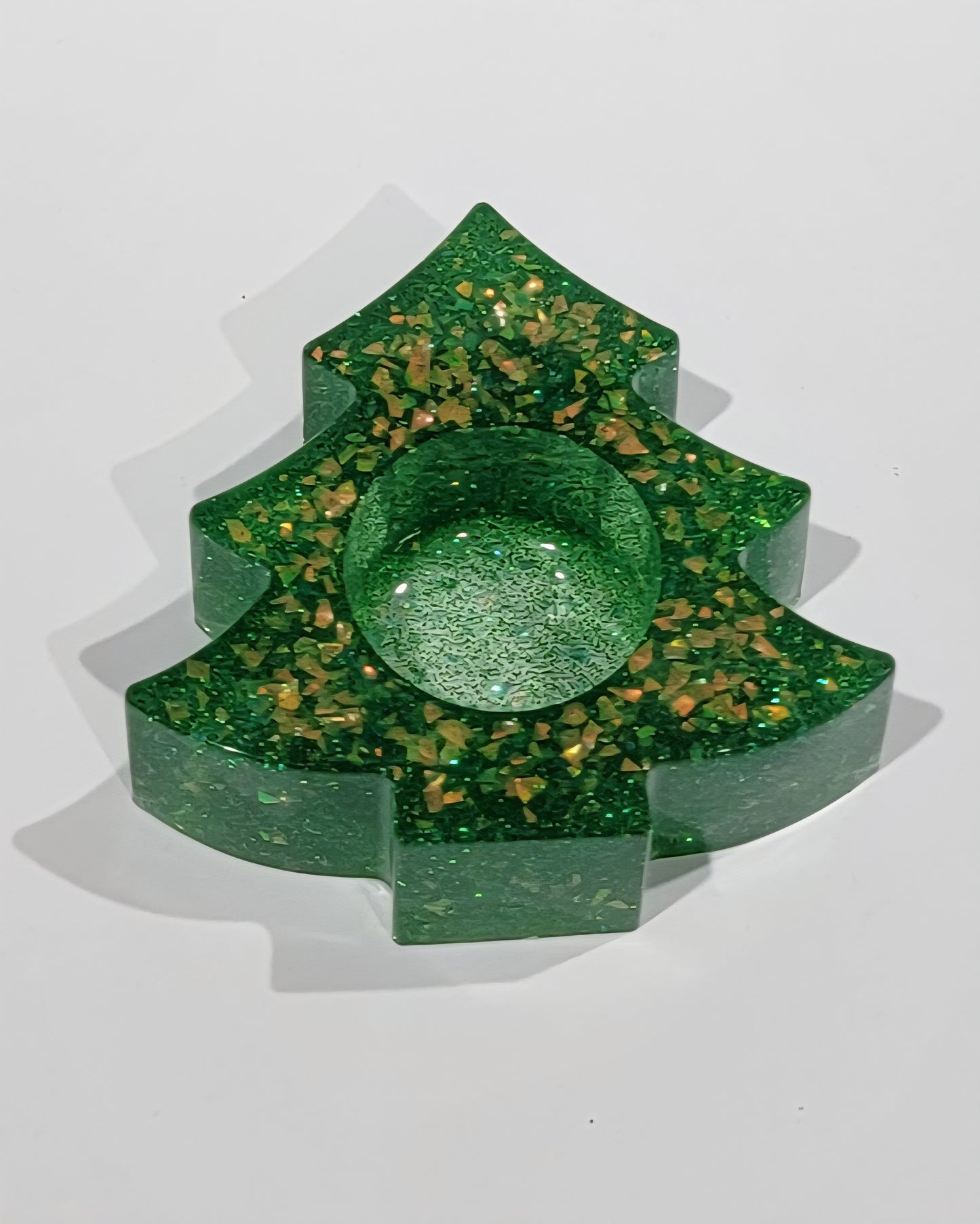 Christmas Tree Tealight Candle Holder Green with gold