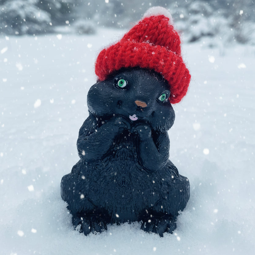 Black Squirrel with Santa Hat
