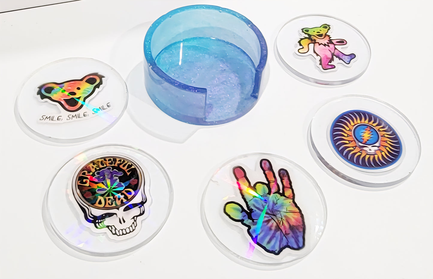 Holographic Grateful Dead Coaster set of 5 w/Holder