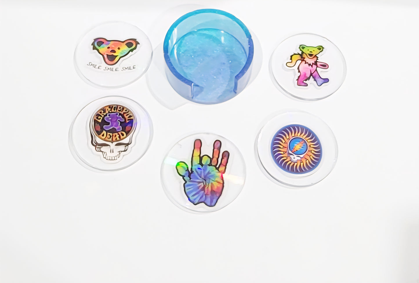 Holographic Grateful Dead Coaster set of 5 w/Holder