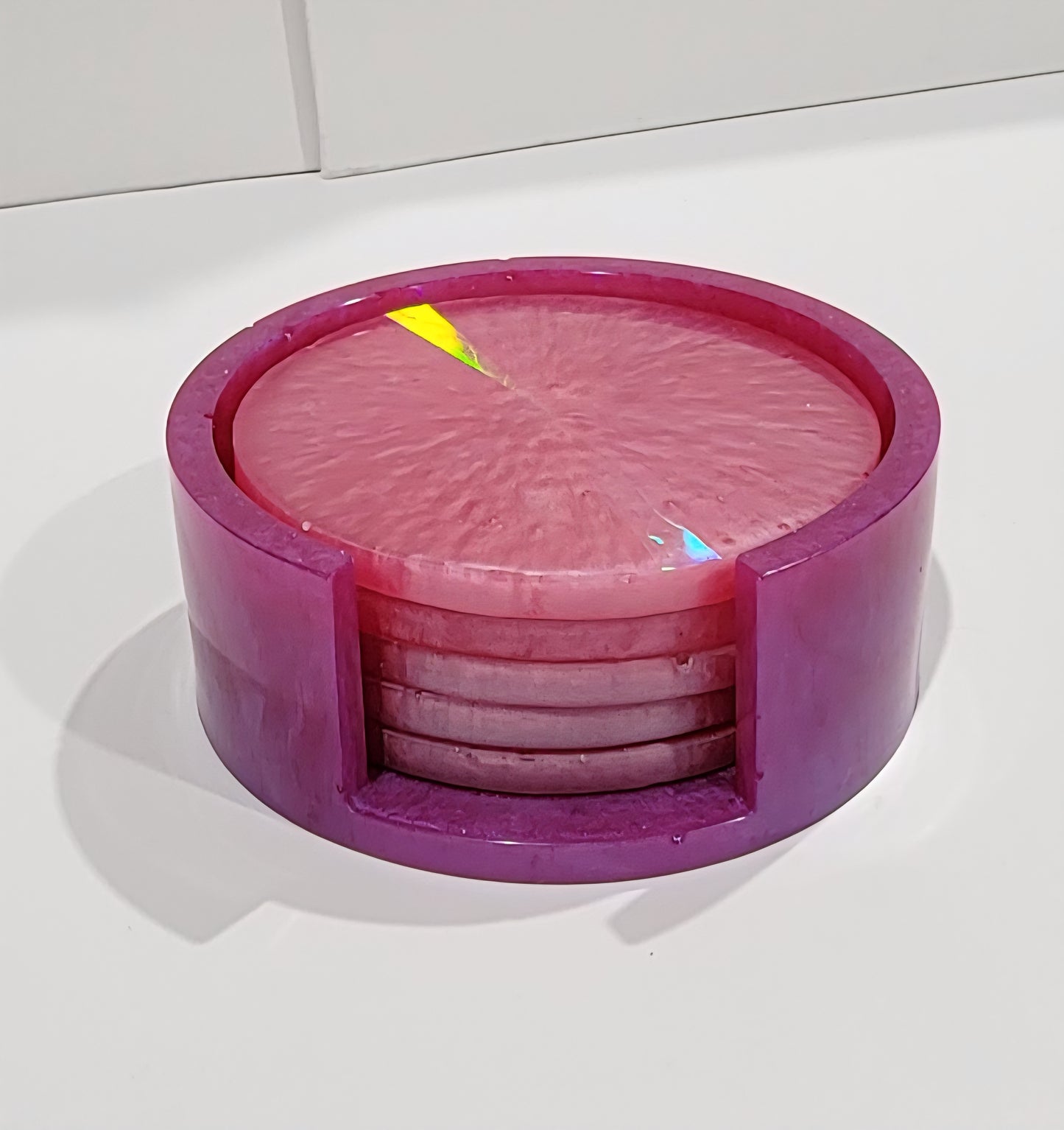 Holographic Pink Coaster set w/Holder