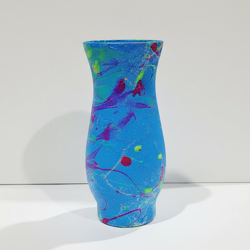 Small Artistic Multicolored Painted Glass Vase – Vibrant Blue Accent