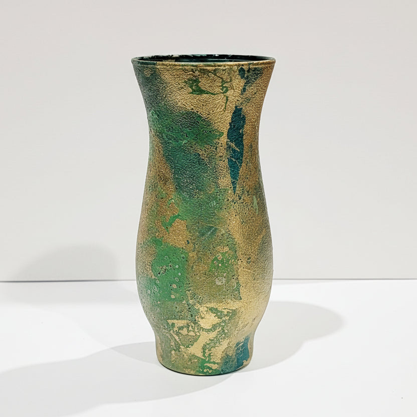 Small Painted Green and Gold Glass Vase