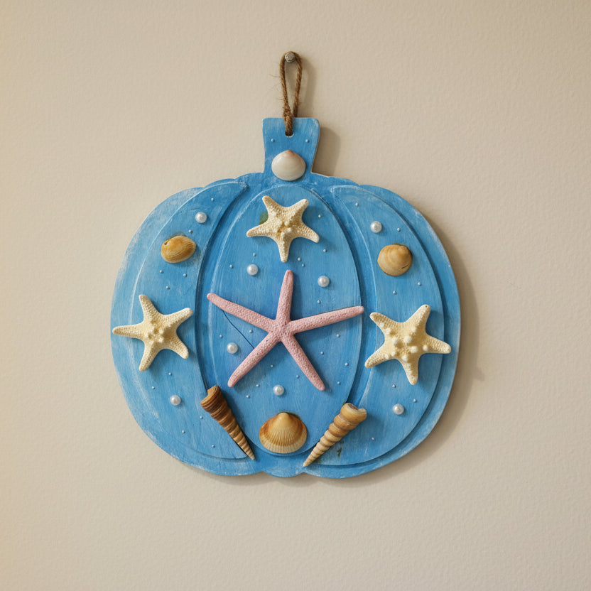 Coastal Autumn Shell Pumpkin Accent Decor