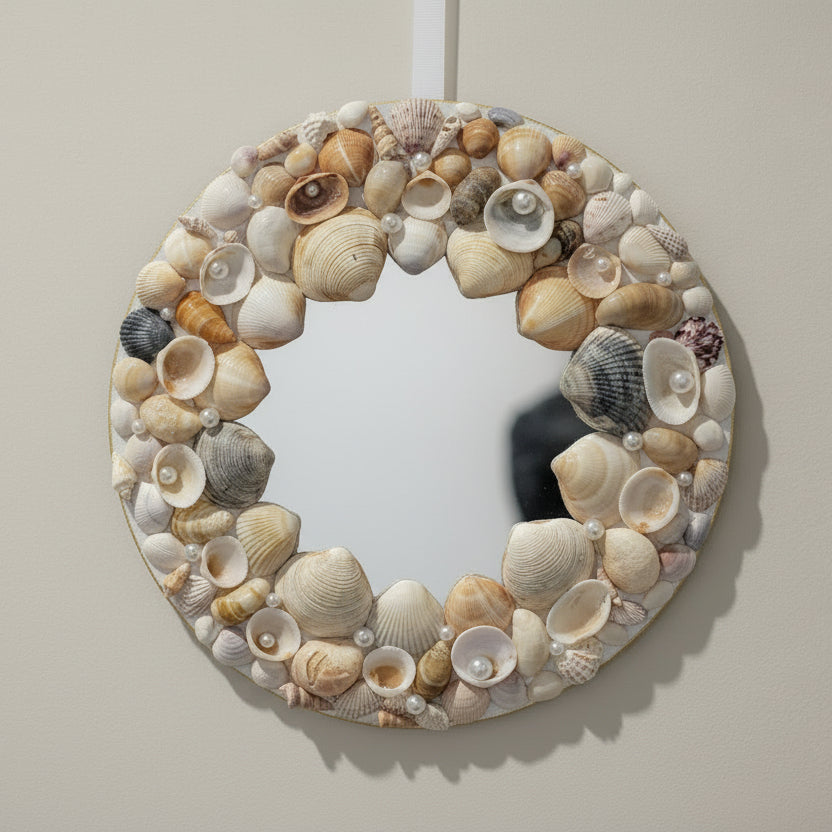 Handcrafted Shell Mirror – Coastal Art for Home Decor