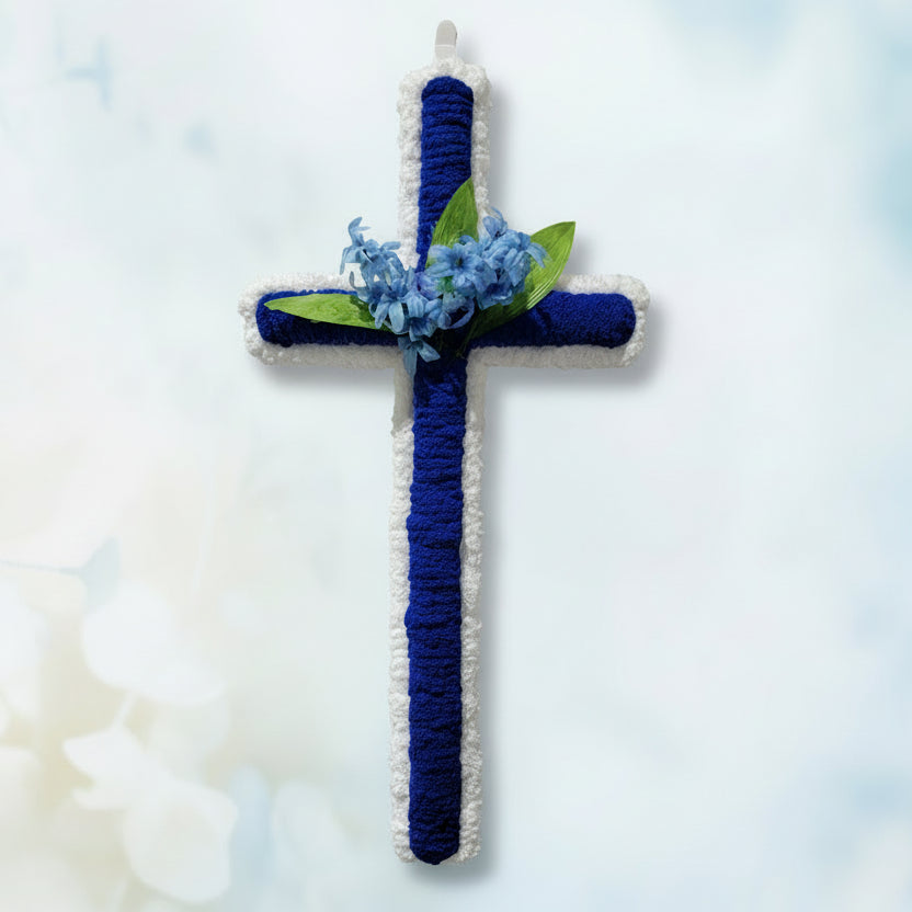 Handcrafted Blue and White Easter Cross – Spring Holiday Home Accent
