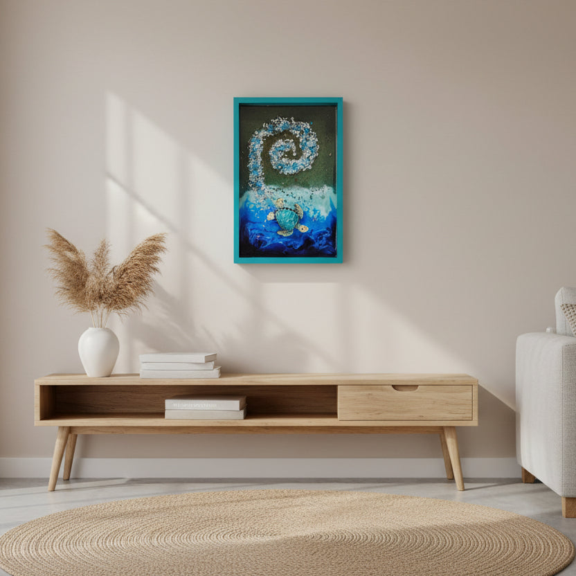 Ocean Breeze Turtle Beach Artwork – Handmade Display Piece