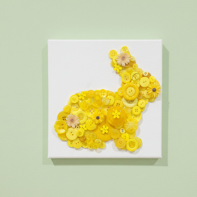 Yellow Bunny Button Art – Handmade Spring & Easter Decor