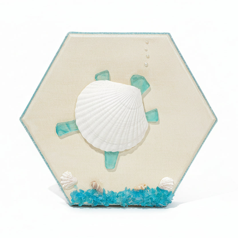 Sea Glass Turtle Art – Natural Shell Accent Piece
