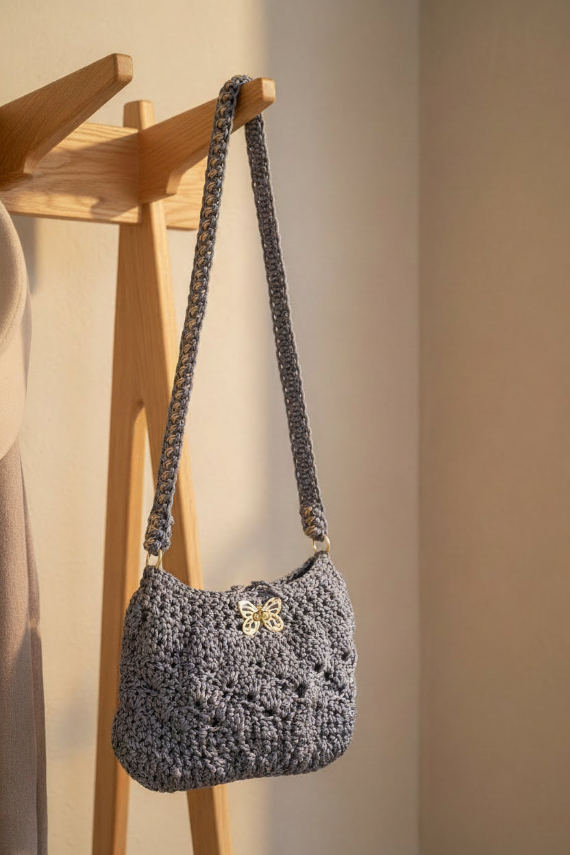 Crochet Blue/Gold Handbag