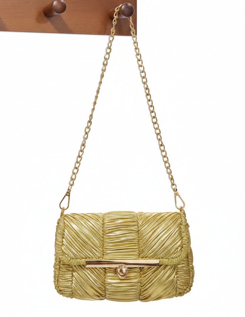 Gold Clutch Purse w/Leather interior