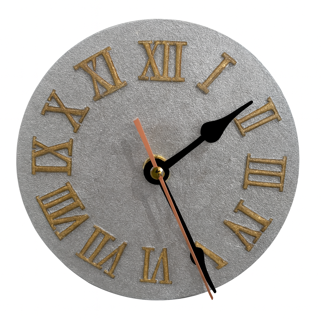 Grey Clock with Gold Numbers