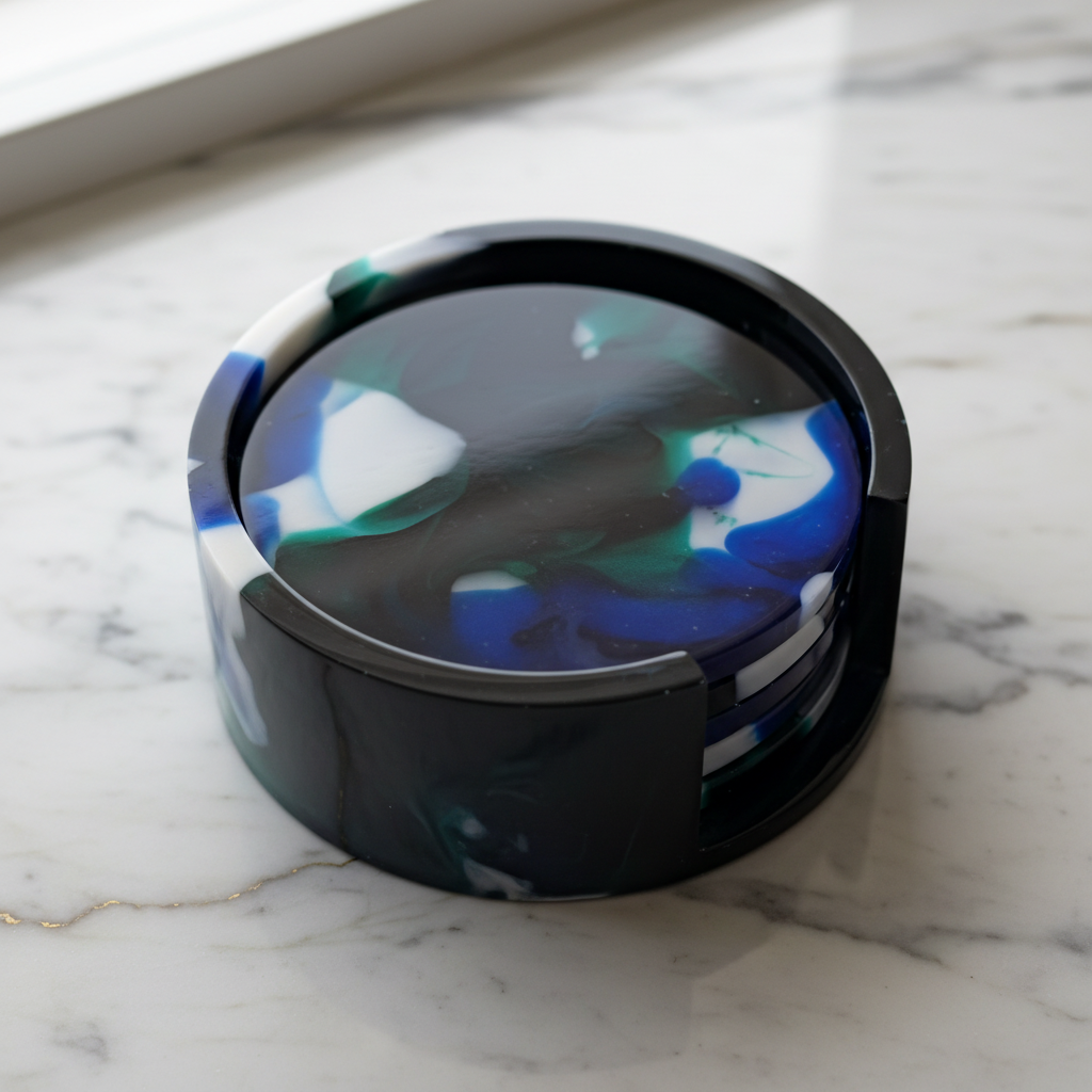 Artistic Resin Coasters – Blue, White & Green