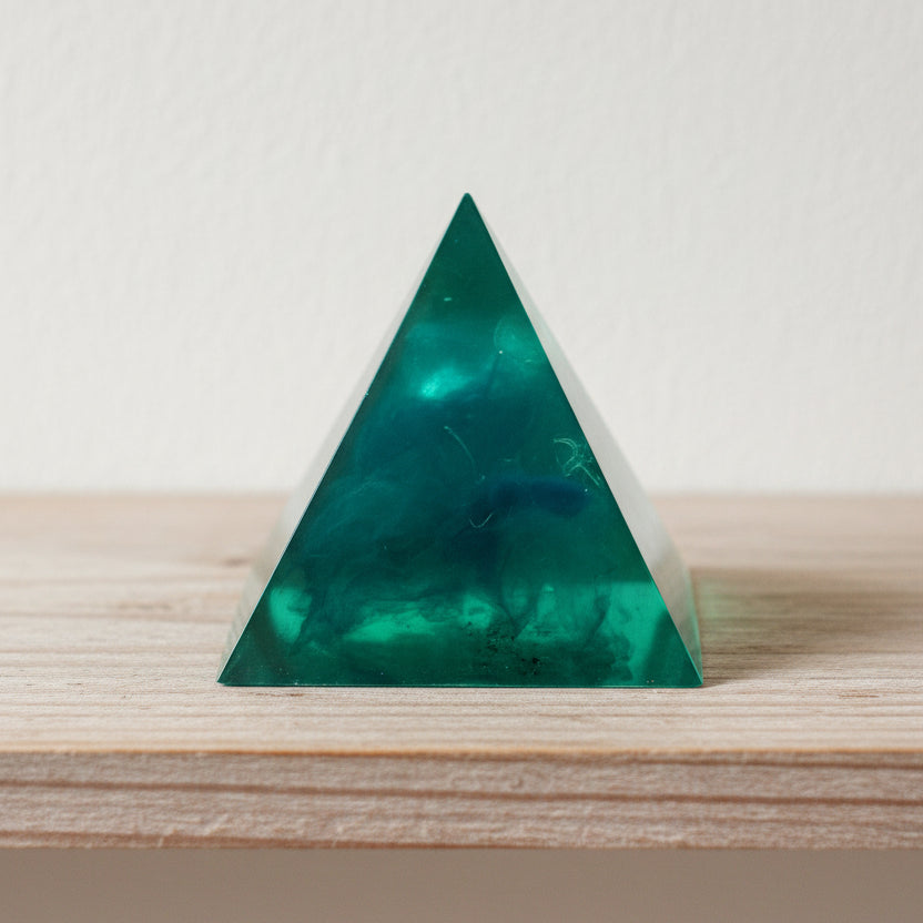 Small Green Resin Pyramid for Desk, Shelf & Home Décor