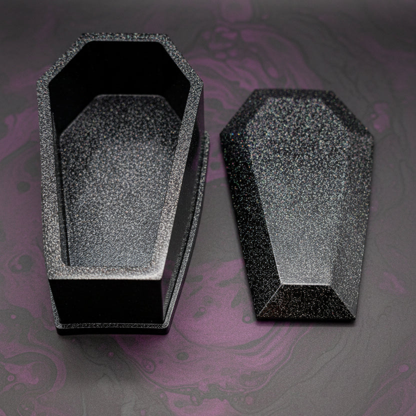 Black Glitter Coffin Décor – Gothic Resin Accent