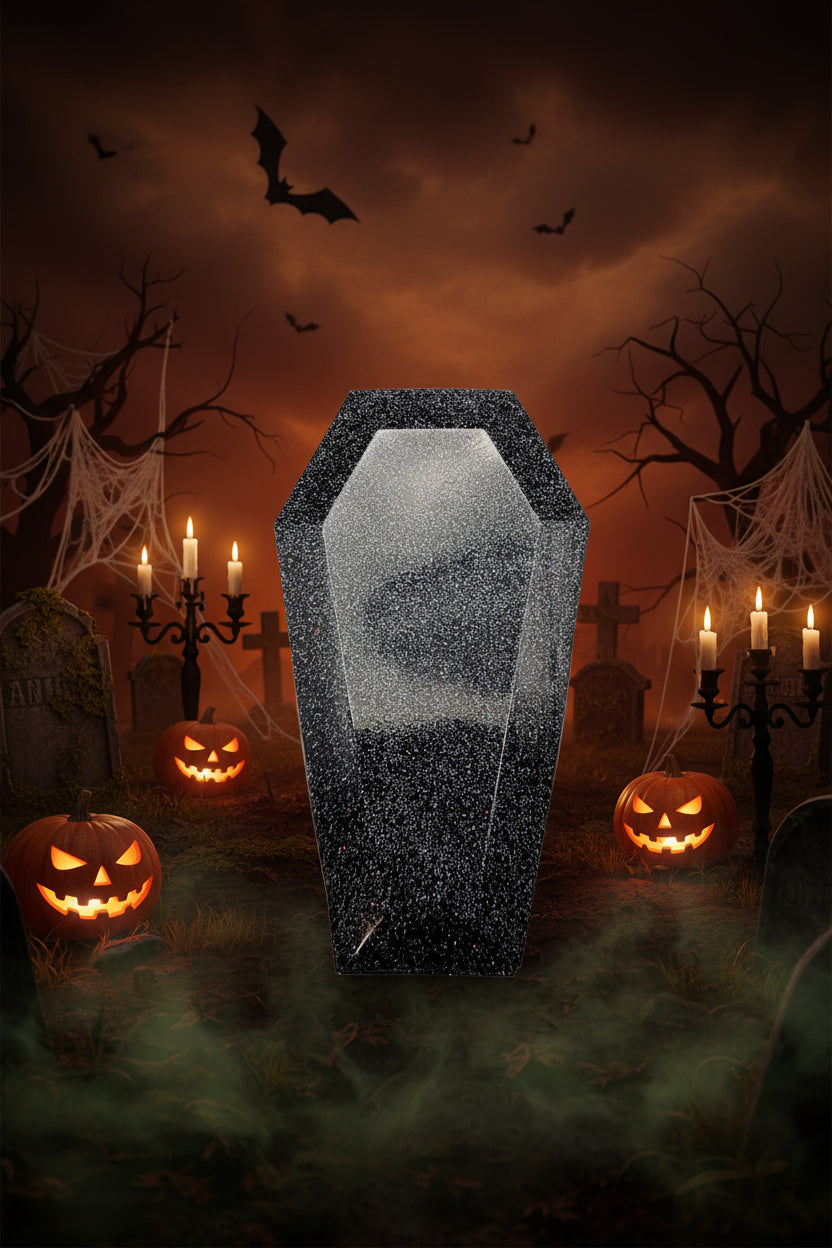 Black Glitter Coffin Décor – Gothic Resin Accent