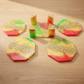 Red/Gold/Green Octagonal Coaster Set with Stone Detail