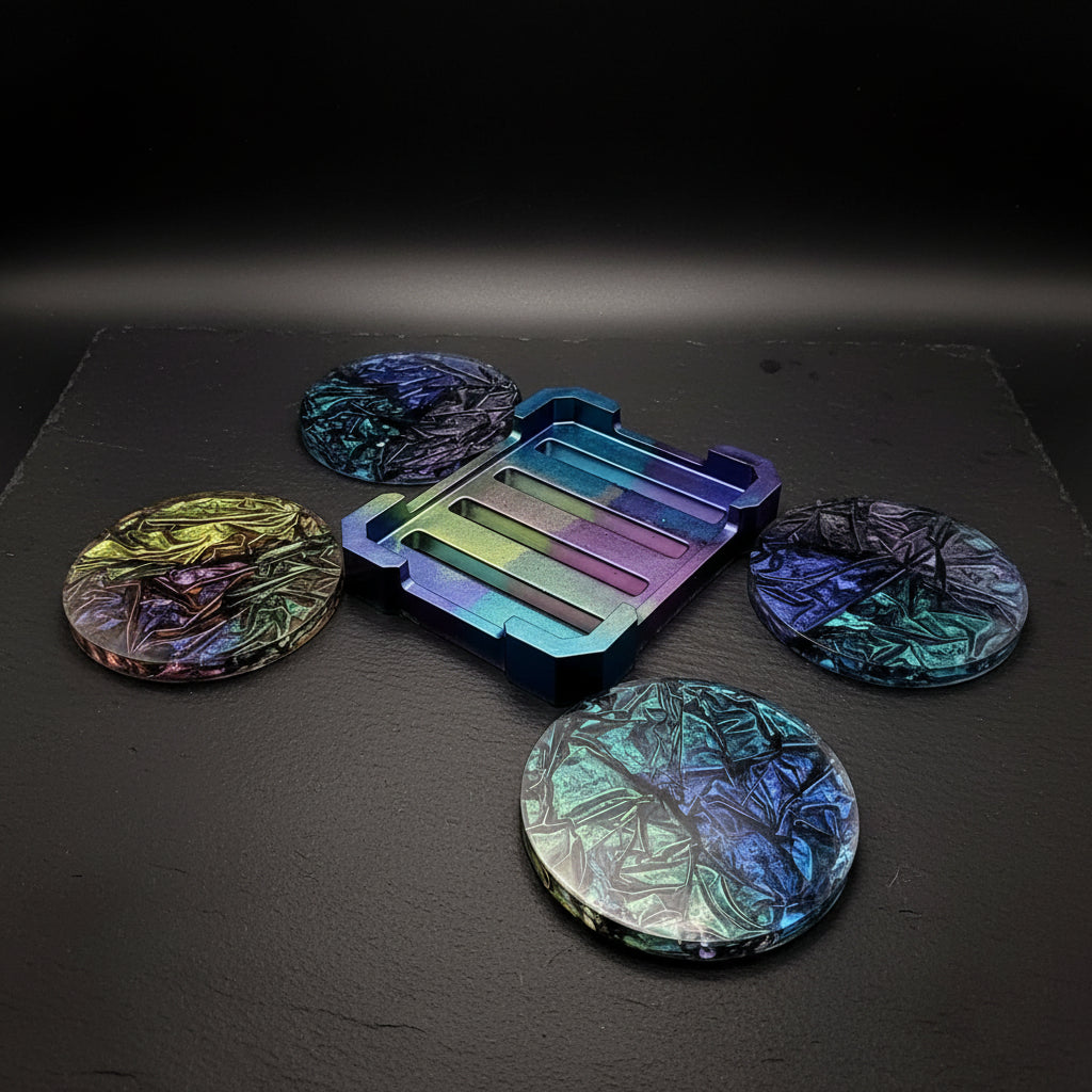 Colorful Crinkle‑Texture Resin Coaster Set