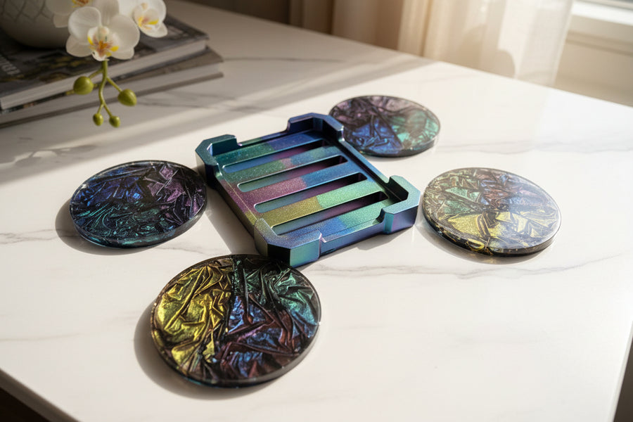 Colorful Crinkle‑Texture Resin Coaster Set