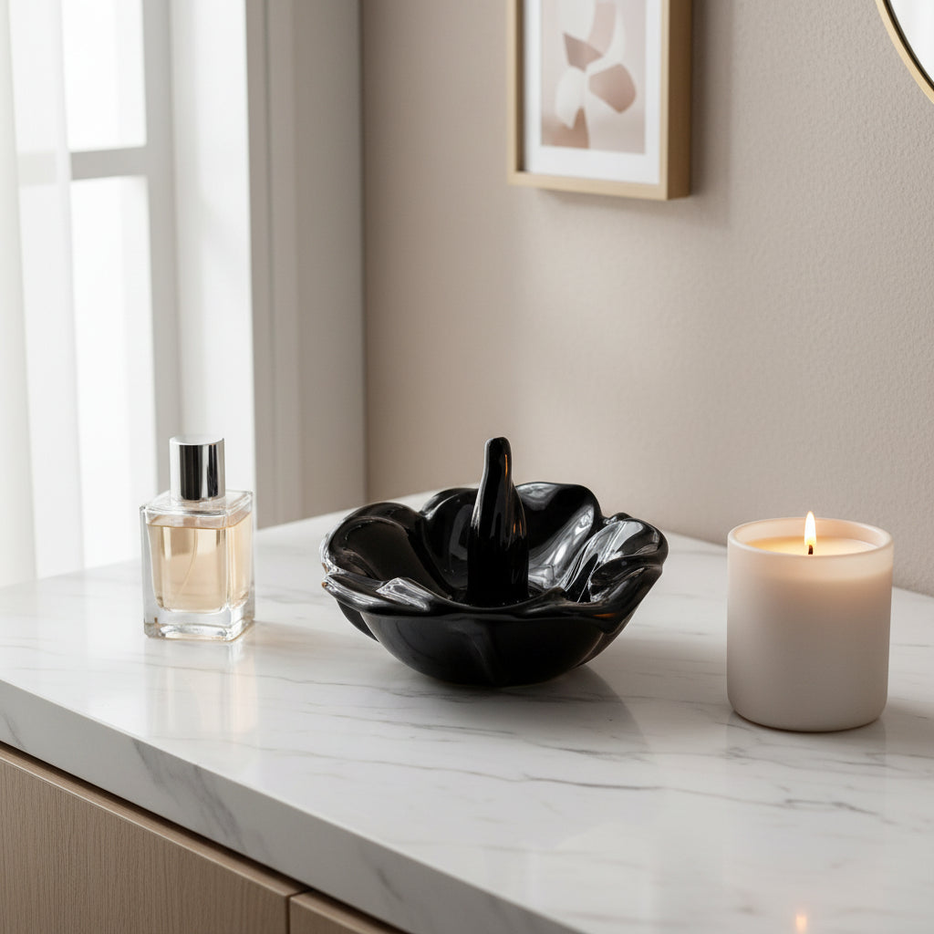 Black Flower Ring Holder