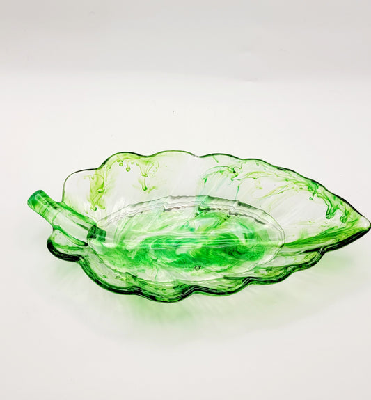 Leaf Dish (Clear w/green)