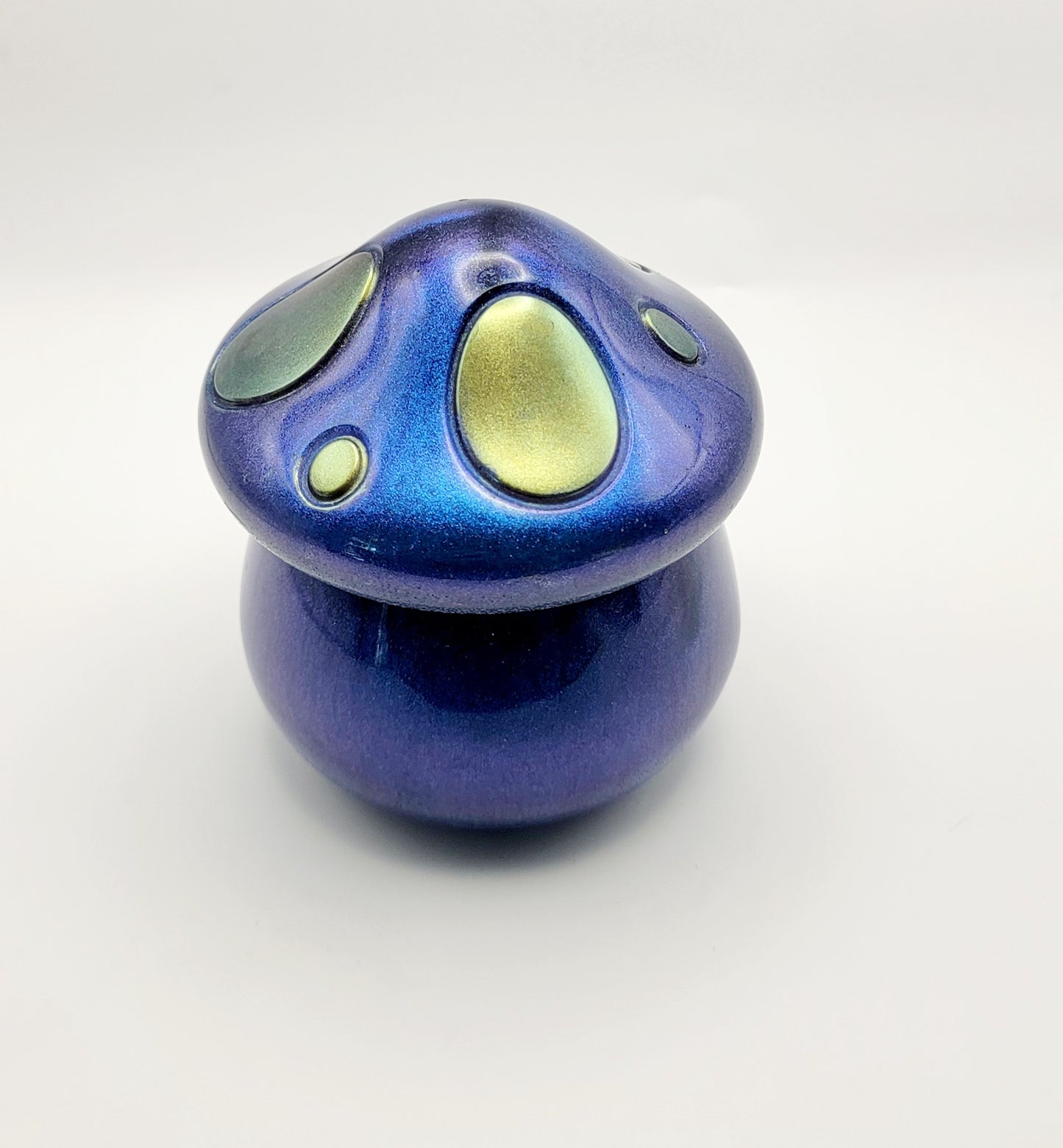 Mushroom Jar with Lid Blue w Gold