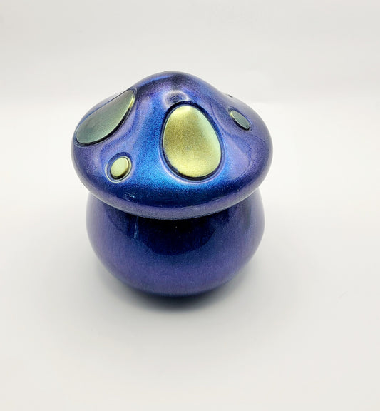 Mushroom Jar with Lid Blue w Gold