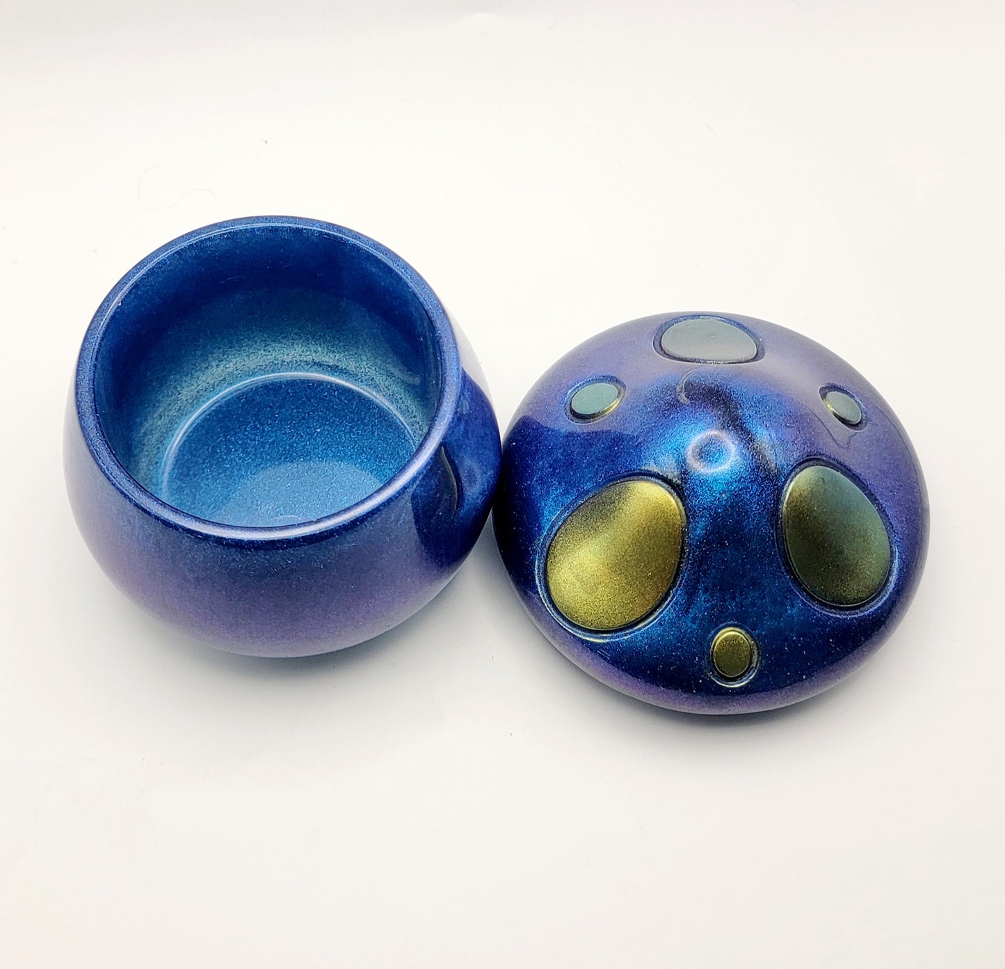 Mushroom Jar with Lid Blue w Gold