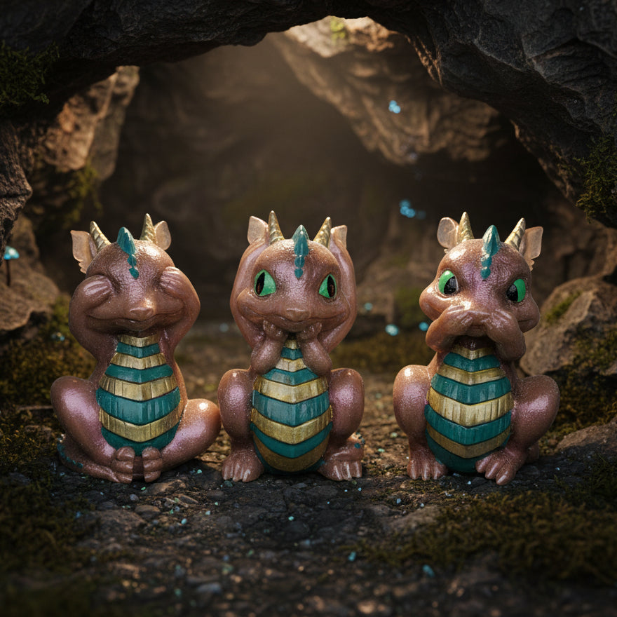 Mythical Dragon Trio Figurines – See, Hear, Speak No Evil Set