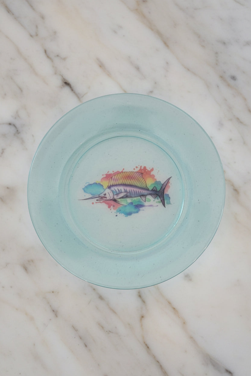 Ocean Blue Round Dish – Handcrafted Resin with Fish Motif
