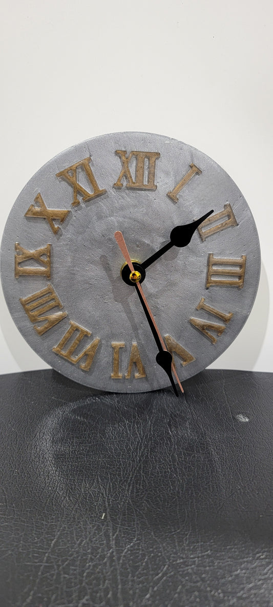 Grey Clock with Gold Numbers