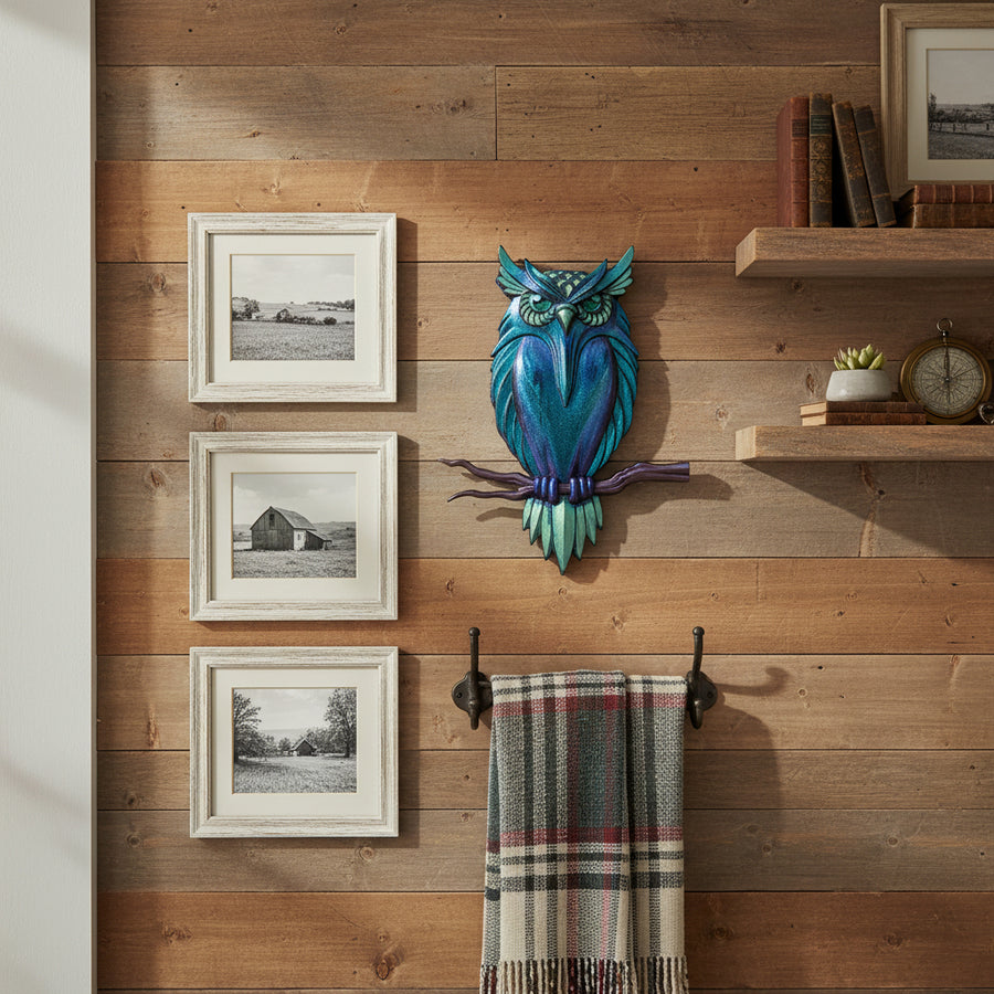 Charming Owl Wall Hanging in Black Resin