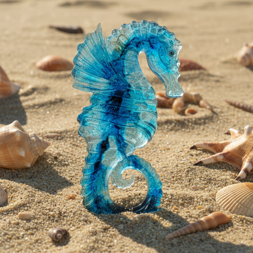 See Through Blue Sea Horse Wall Hanging