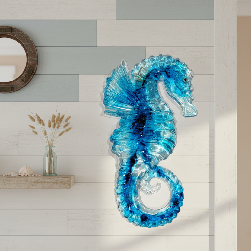 See Through Blue Sea Horse Wall Hanging