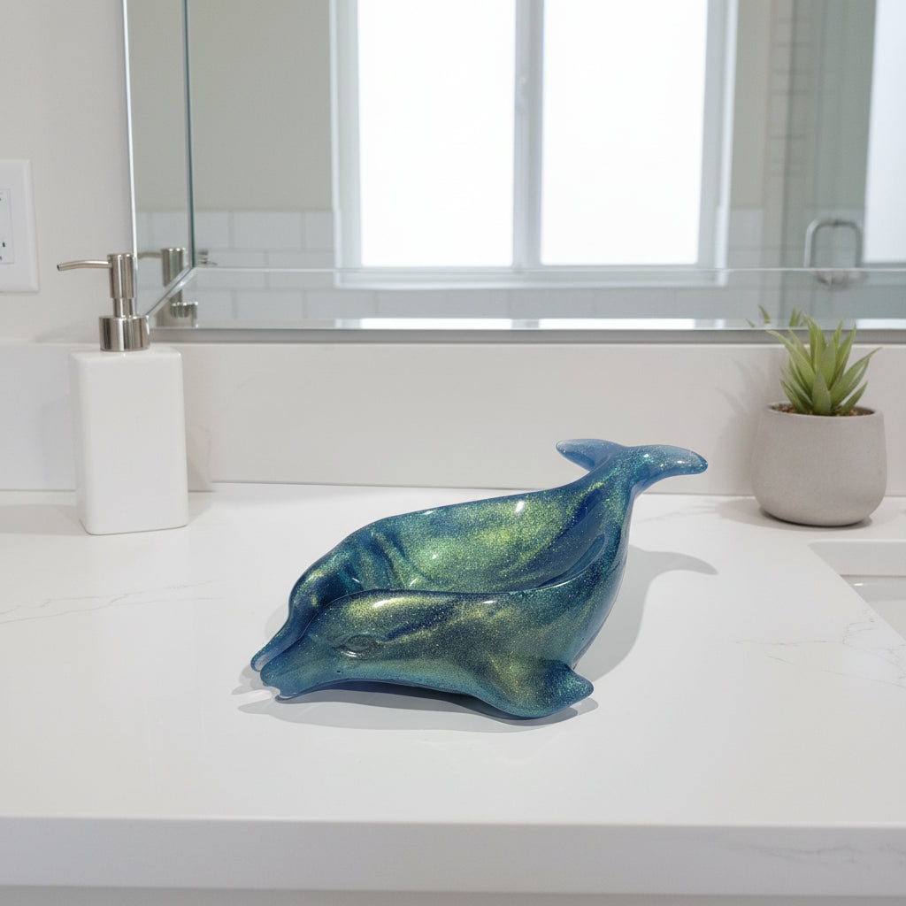 Hand crafted Greenish Blue Dolphin Soap Dish