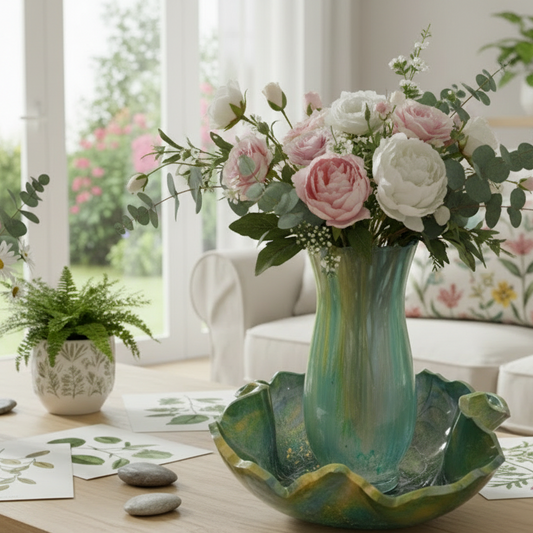 Multicolored Glass Bowl & Vase Set – Modern Decorative Duo