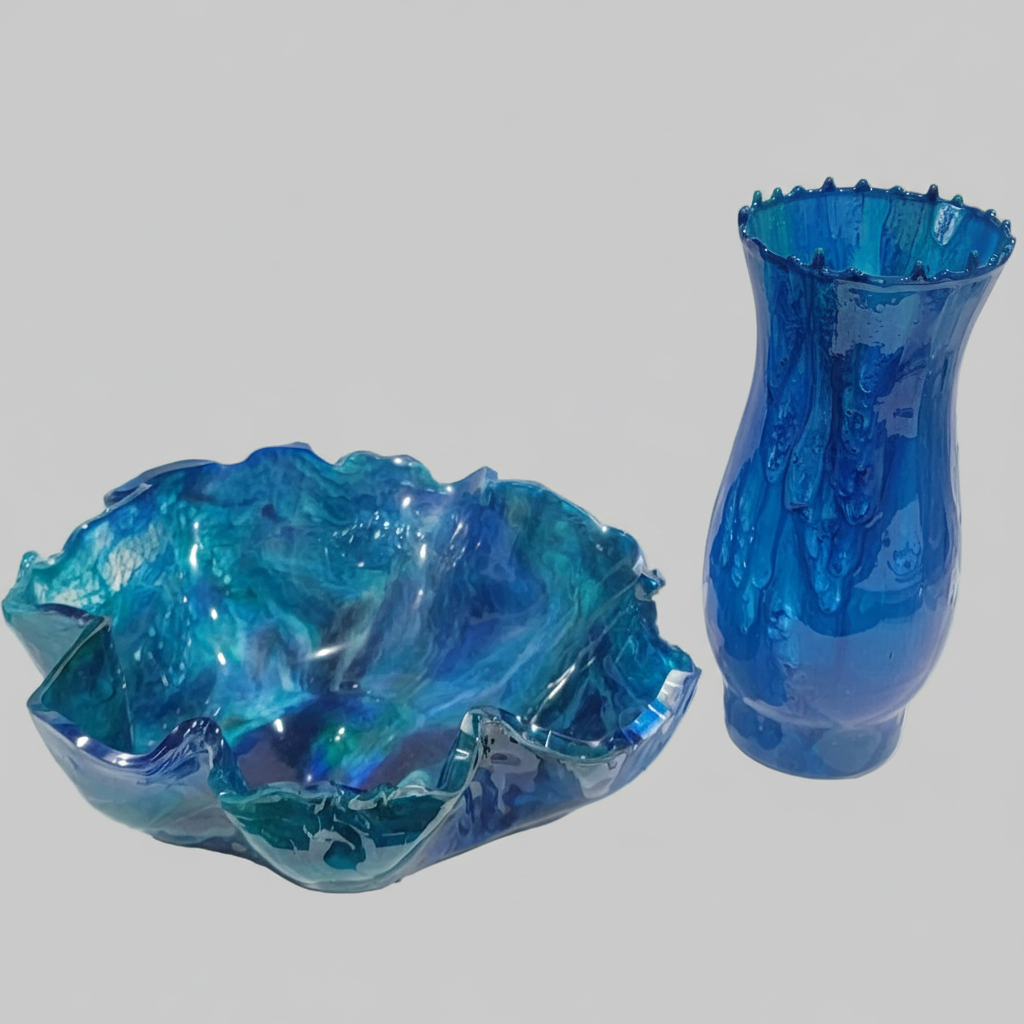 Handcrafted Blue Bowl and Vase Set – Elegant Decorative Accent