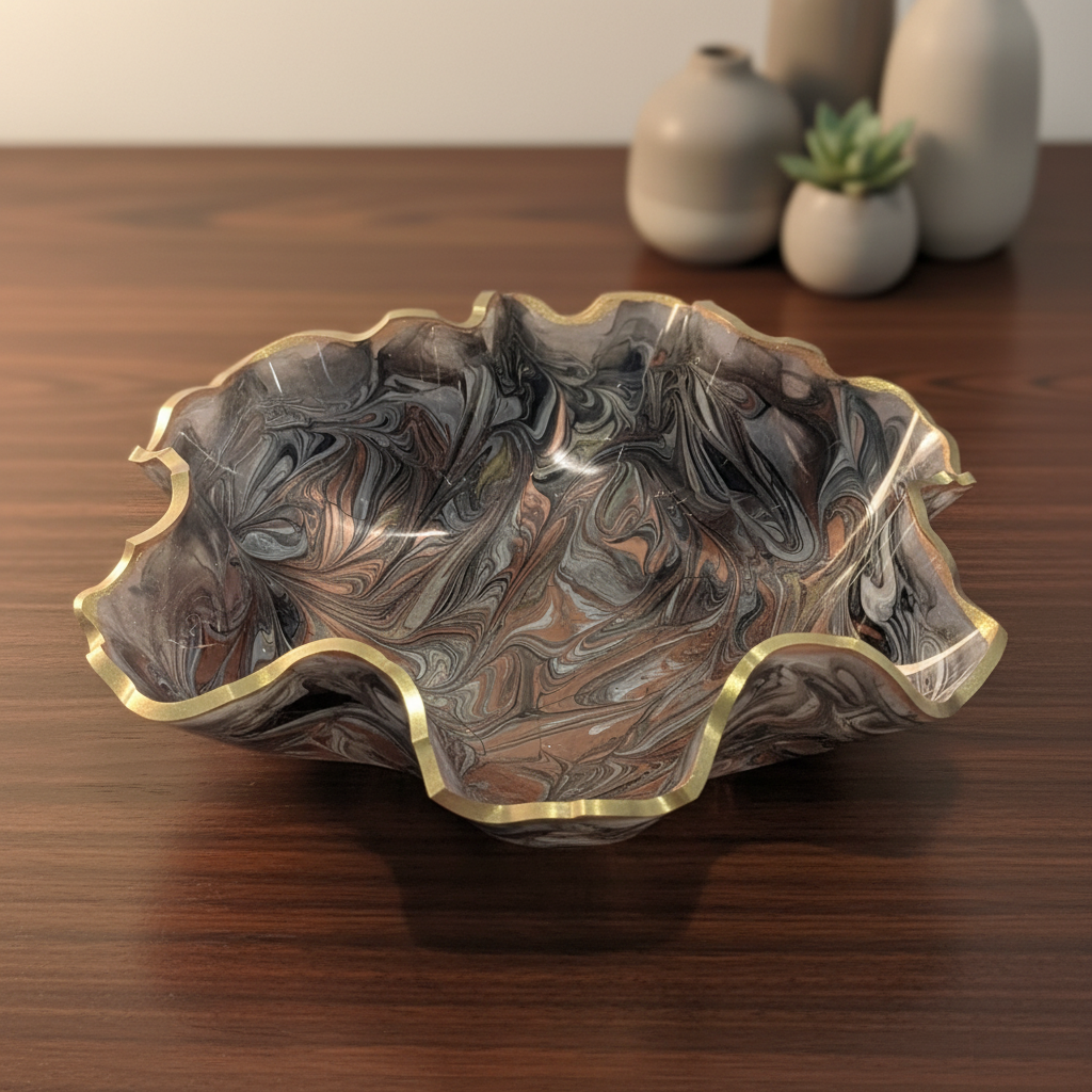 Metallic Resin Bowl in Bronze, Gray, Black & Gold – Contemporary Décor